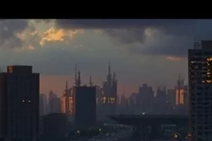 短剧午夜自动贩卖机封面，楼道里亮着蓝光的贩卖机